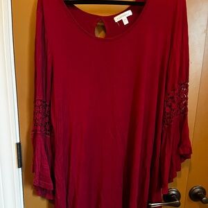 Maroon Bell Sleeve with Crochet Lace Inset Dress